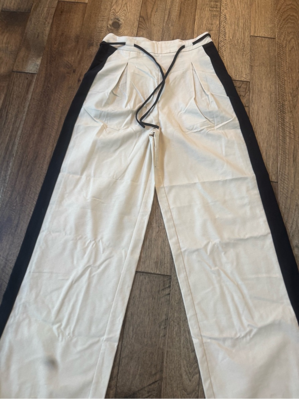 Reclaimed Vintage Cream Wide-Leg Trousers with Black Side Stripes